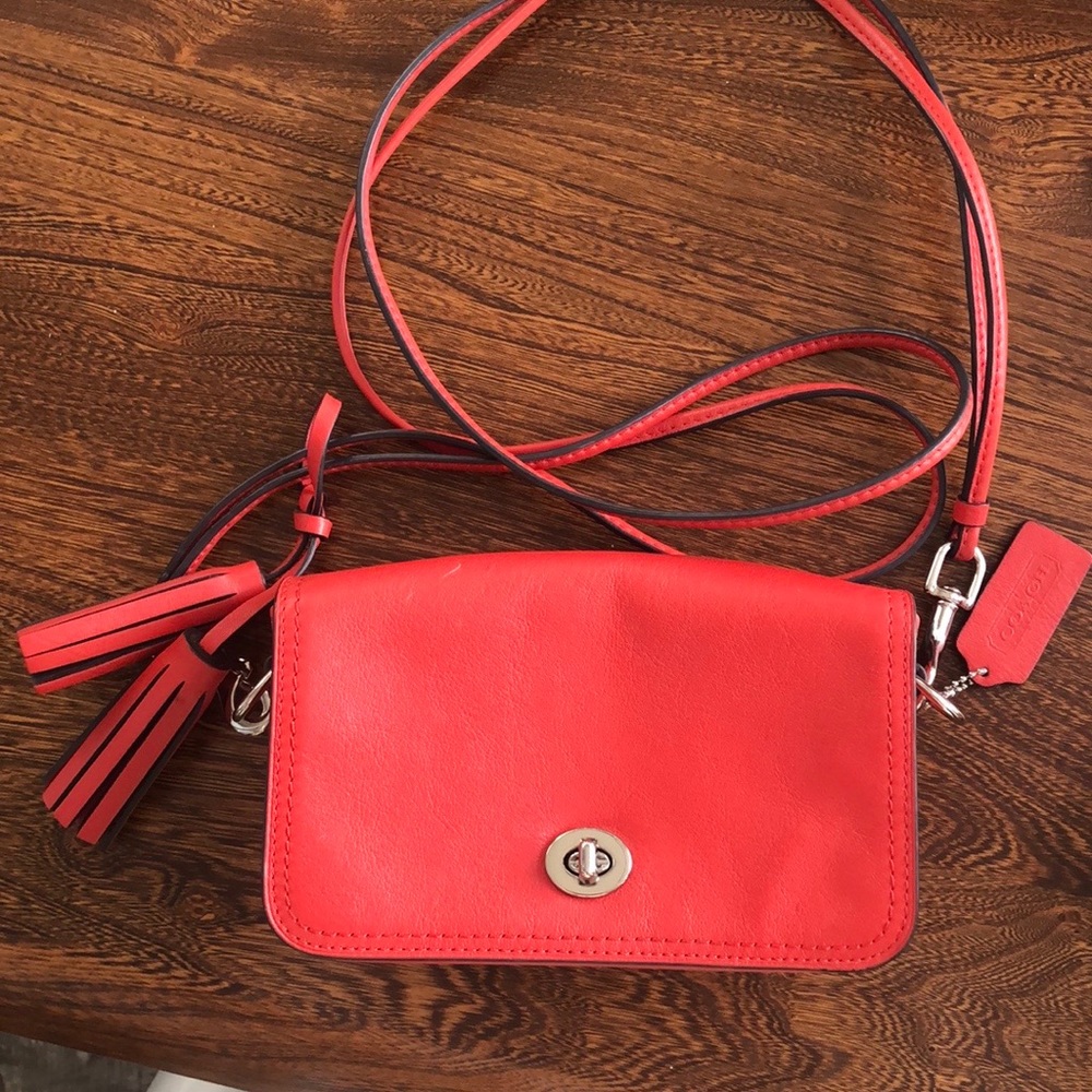 Coach Orange Crossbody with tassels